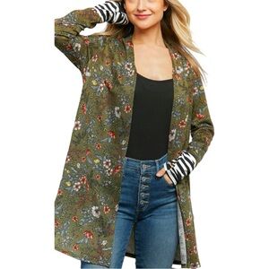 NEW Haptics Emerald Floral Stripe Cardigan w/Thumbholes